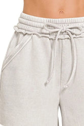 Zenana Acid Wash Fleece Drawstring Shorts With Pockets OutfitFlow